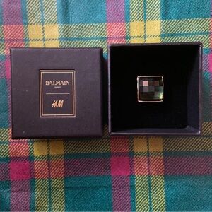 Balmain Women’s Square Faceted Green Stone Cufflink with Gold-Tone Frame